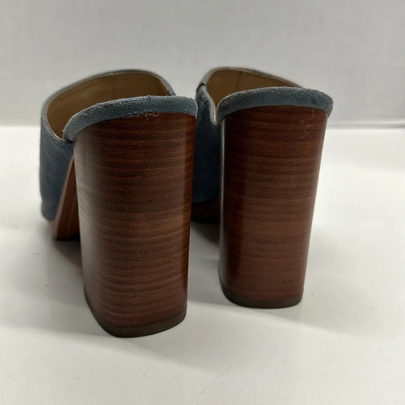 Frye Karissa Suede Mule Open Toe Slip On High Heel Sandal Shoe Blue Brown Size 6 - Picture 4 of 10